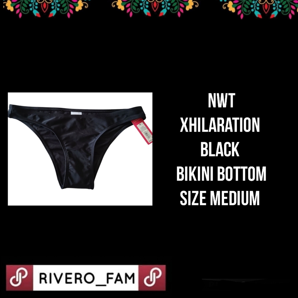 NWT | XHILARATION | BLACK BIKINI BOTTOM | SIZE MEDIUM